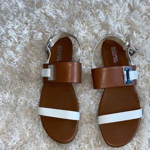 Michael kors ankle strap sandals cognac and white